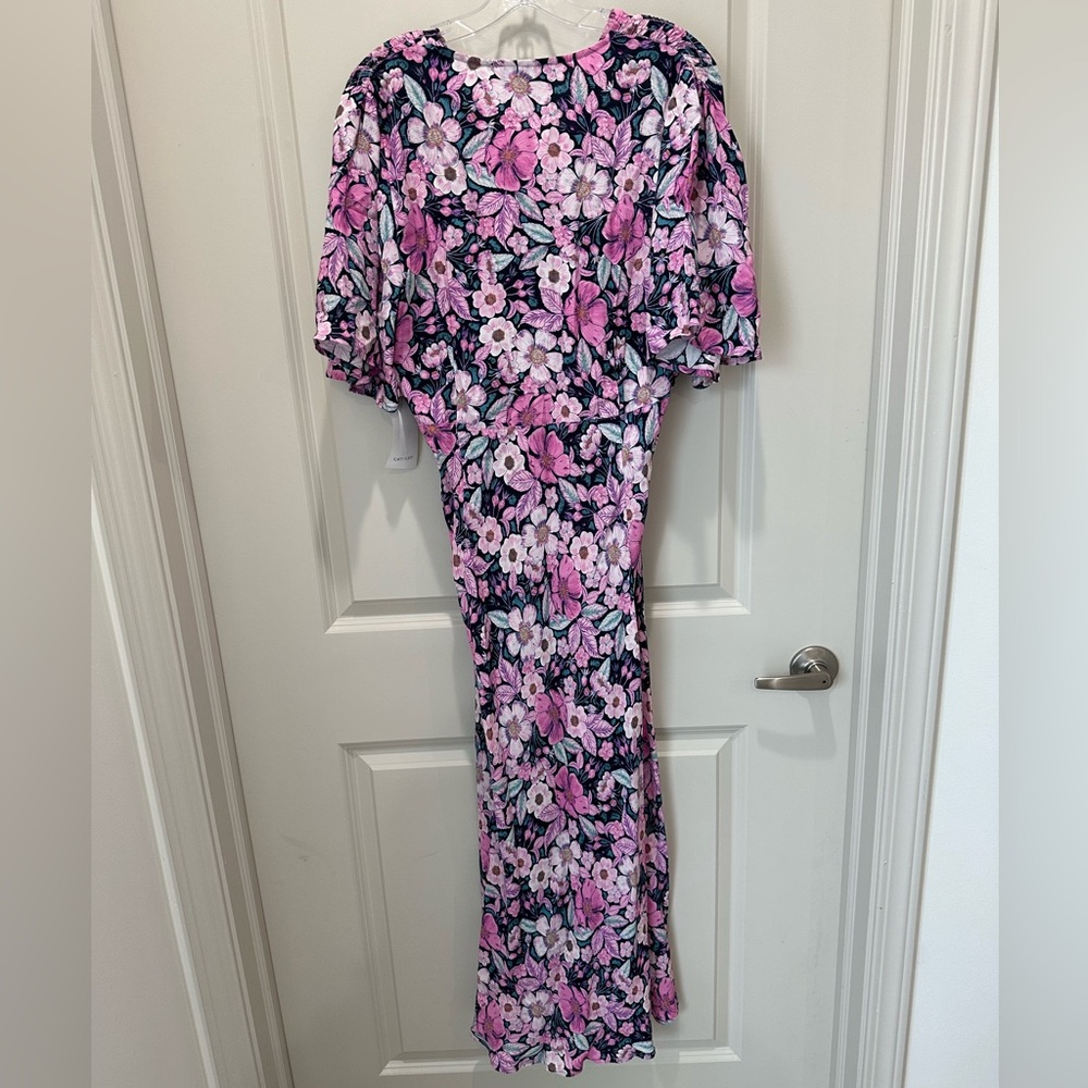NWT Karen Kane size medium pink floral v-neck flutter sleeve maxi dress - Picture 7 of 7